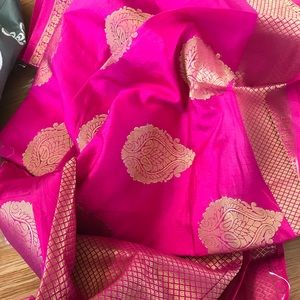 Royal Pink silk/Katan saree with gold work
